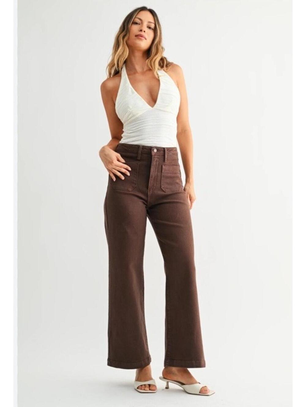 Just Black Denim High Rise Wide Leg Denim Jeans Womens 28 Brown NWT